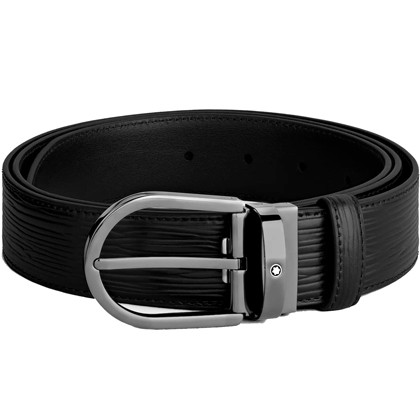 Черный кожаный ремень с подковообразной пряжкой 35мм